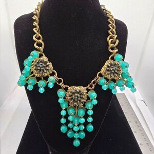 Vintage Brass Uranium Glass Green Drippy Necklace 1920s 1930s Czech AS IS Unique